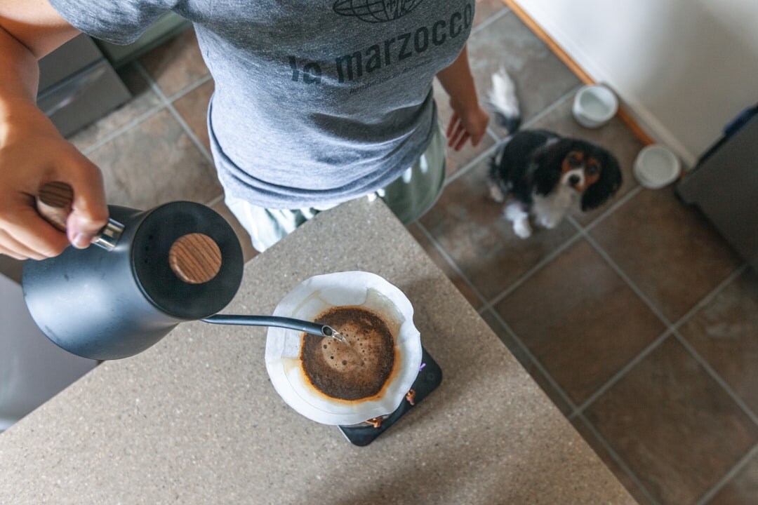 person making coffee at home